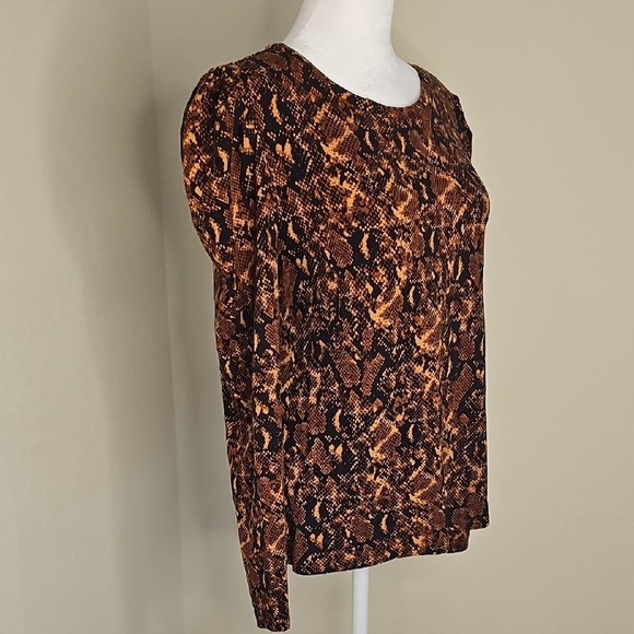 Ann Taylor Factory Snake Print Brown, Black Long Sleeve Knit Top Sz M - Picture 3 of 8